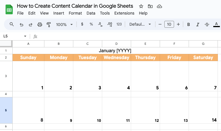 google sheets calendar creation